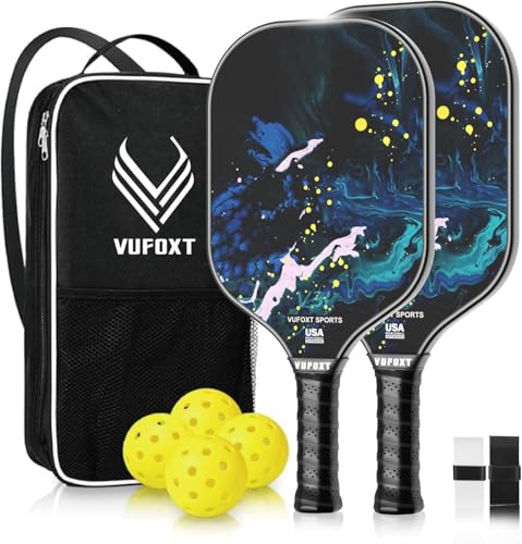 Pickleball Paddles Set of 2 - USAPA Approved Carbon Fiber, Blue - Lightweight Rackets for Beginners