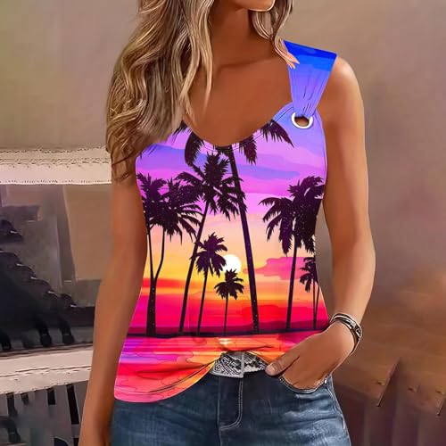 Women's Sunset Beach Palm Tree Tank Top - X-Large Multicolor
