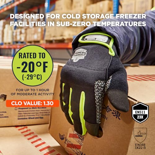 Ergodyne ProFlex 850 Insulated Freezer Gloves, Grip Palm, Touch Screen Capable, Cold Storage Work