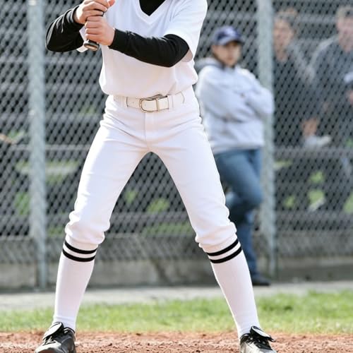 Elastic Baseball Socks and Belt Combo Set - Large, White with Black
