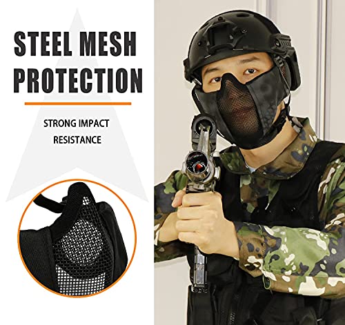 Airsoft Protective Gear Set - Half Face Mesh Mask & Goggles - Black