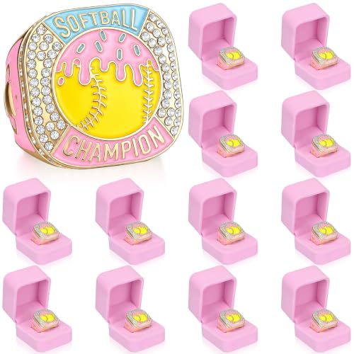Championship Trophy Ring Set with Display Case - Colorful Softball Ice Cream Drip