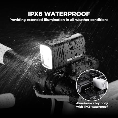 ROCKBROS 1000 Lumens Bike Headlight - USB-C Rechargeable Front Light, Black