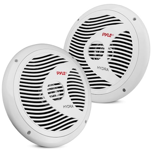 Pyle 6.5 Inch Dual Marine Speakers 2-Way Waterproof Outdoor Audio System PLMR60W (White) - 150W, Polypropylene Cone