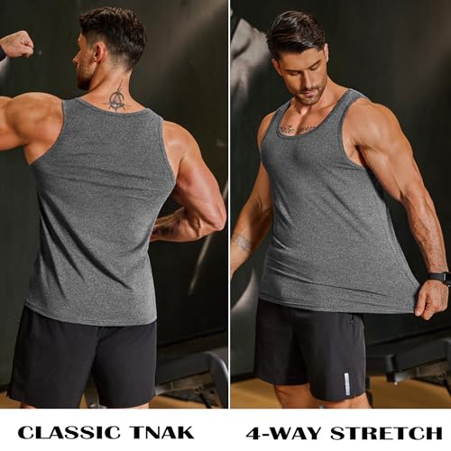 COOFANDY Men's Cotton Tank Tops 2 Pack Summer Sleeveless Muscle Gym Shirts for Workout & Beach - Large Black & Grey