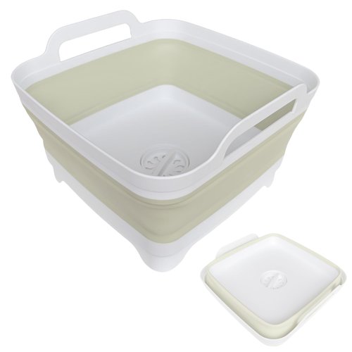 GIMWA Collapsible Wash Basin for Baby Bottles - 2.4 Gallons Portable Wash Bin for RV Camping Sink, Space-Saving Dish Tub (Green)