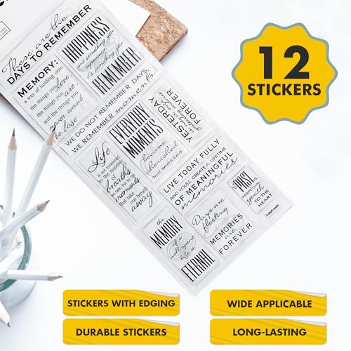 Memorial Family Quotes Epoxy Stickers - Clear & Black, 12 Pack