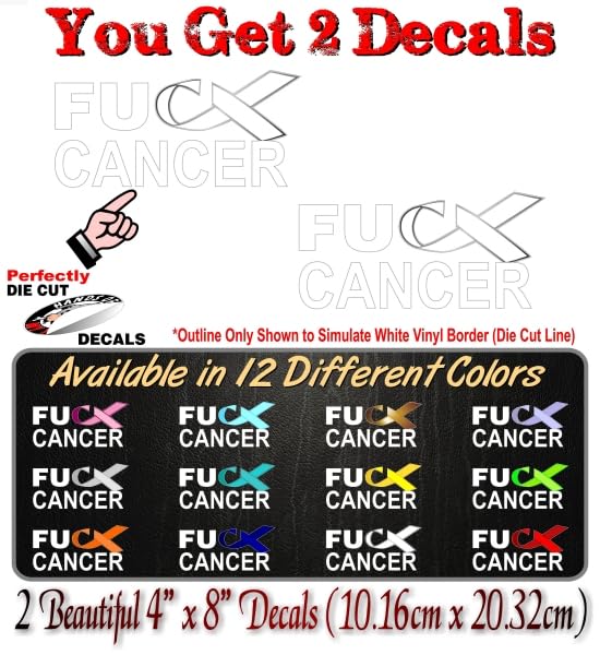 Fu Cancer White Ribbon Decals - 2 Pack Vinyl Stickers 4"x8"