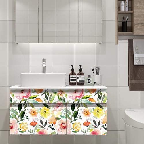 Colourful Ink Floral Wallpaper,17.71"x118.1" Peel and Stick Wallpaper Self-Adhesive Contact Paper for Living Room Bedroom Washroom Cabinet Wall