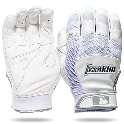 Franklin Sports MLB Baseball Batting Gloves Youth Large White/Chrome - Padded Non-Sting Adult & Youth Gloves