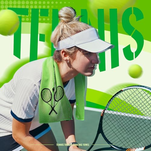 Tennis Cooling Towels Bulk - Microfiber Sports Towels for Hot Weather, 12-Pack 32x12 Inches - Tennis Theme