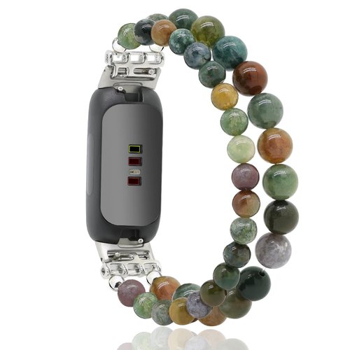 C&L Accessories Bracelets Compatible with Fitbit Inspire 3 Bands for Women, Beaded Wristband Adjustable Gemstone Replacement Straps for Fitbit Inspire 3 (Indian Agate)