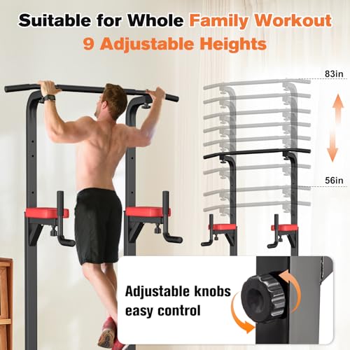 Free Standing Power Tower Pull Up Bar - Multi-Function Home Gym - Red