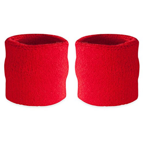 Wrist Sweatbands - Absorbent Thick Cotton for Gym, Red