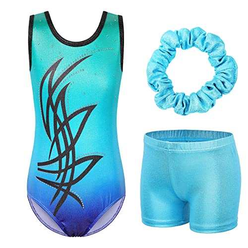BAOHULU Gymnastics Leotard Girls Shiny Ballet Dance Practice Outfit One Piece Party Costumes KHB284_TealBlue_12A