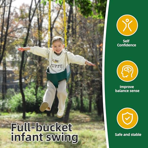 High Back Full Bucket Toddler Swing Seat with Coated Chains - Green