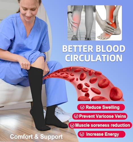 BLONGW 15-20 mmHg Compression Socks (4 Pairs) for Men & Women – Black/Gray/Pink/Nude, Large-X-Large
