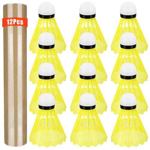 12 Pcs Badminton Shuttlecocks - Yellow Indoor & Outdoor Training