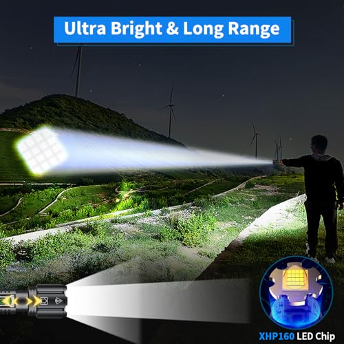 Super Bright Rechargeable Flashlight 4200.000 High Lumens,Led Powerful Flashlights with 6 Modes,High Powered Flashlight with IP67 Waterproof,Tactical Emergency Flashlight (18.5, Watt Hours)