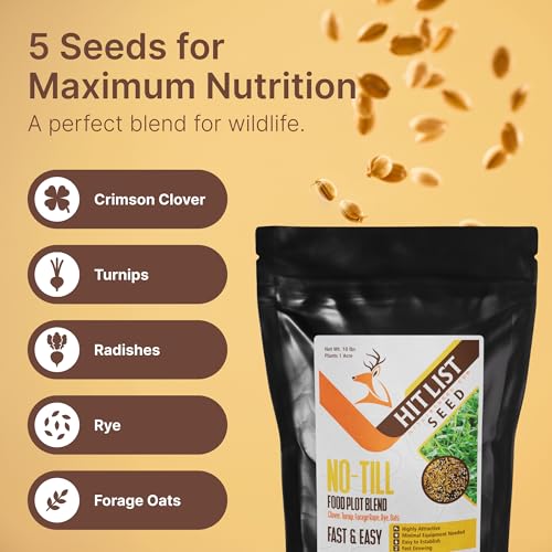 Hit List Seed 5 lb No-Till Food Plot Seed Mix with Crimson Clover, Turnips, Forage Brassica, Oats & Rye – 5 Pound Pack