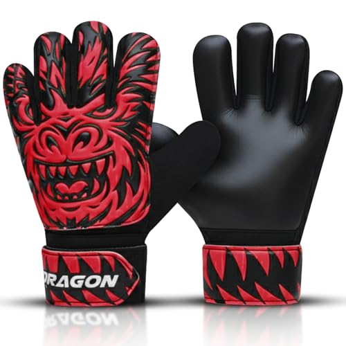 Kids Soccer Goalie Gloves - Youth Goalkeeper Gloves, Red, Size 5