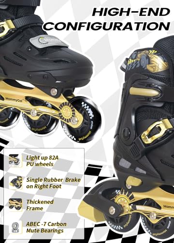 Adjustable Inline Skates for Kids - Golden, Large (4-7 US)