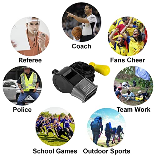 12 Pack Black Sport Whistles with Lanyards for Coaches & Referees