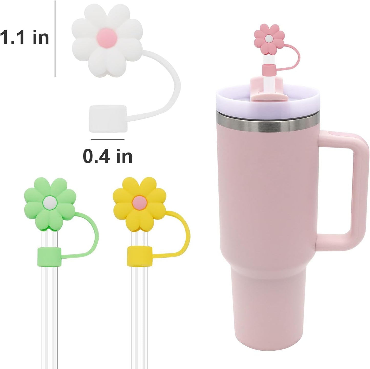 Skiennix Silicone Straw Covers - Cute 0.4in Diameter Dust-Proof Caps for Stanley Cup | 4 Pack