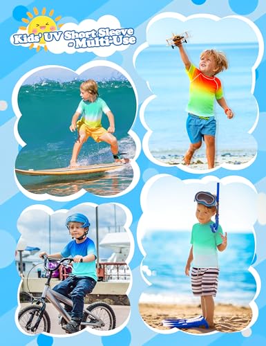 Boys Rash Guard Swim Shirt - UPF 50+ Quick Dry - Medium Blue-Green