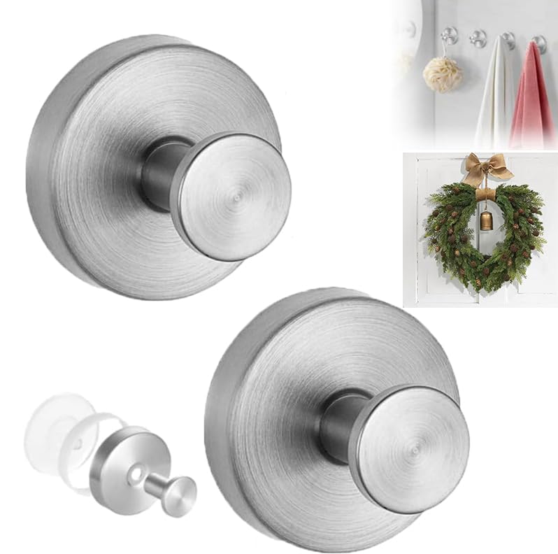Luxe No-Drill Hooks, Suction Cup Hooks for Wreaths on Glass, 2025 New No Drill Suction Cup Hook for Shower Hanging Towels, Wreath Hanger Holder for Glass Door Bathroom Mirrors (Silver)