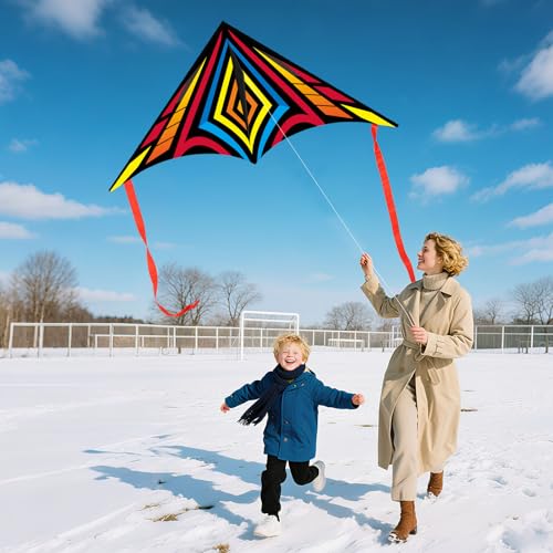 Lanrui Zeph-O Delta Beginner Kite for Kids & Adults - Easy to Fly Beach Kite, 60x28 Inches, Ready-to-Fly Set