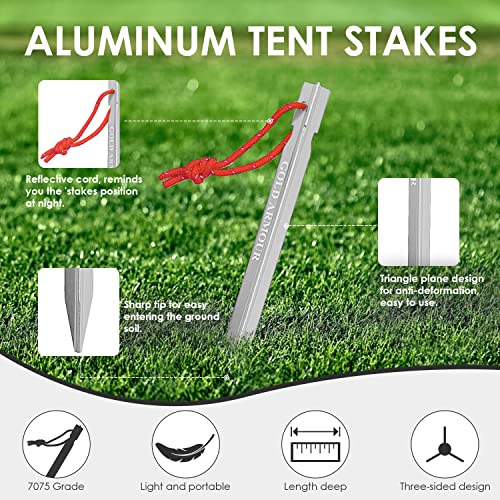 Heavy Duty Aluminum Tent Stakes - 12 Pack Silver Camping Pegs