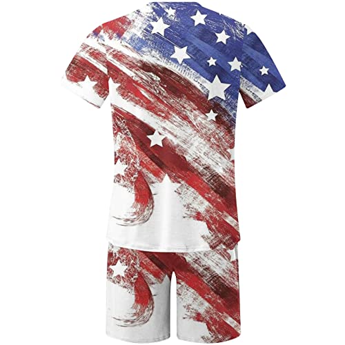 Men's 4th of July Outfit - 2 Piece T-Shirt & Shorts Set - White, Medium