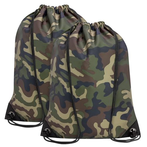 Large Green Camo Drawstring Bags - 2PCS Cinch Backpack Set