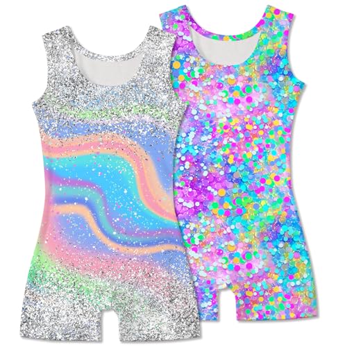 Gymnastics Leotards for Girls - 2 Pack Sleeveless Biketards with Shorts