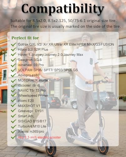 GYL 8.5 Inch Solid Tubeless Scooter Tire for Gotrax Hiboy - Black 1pcs
