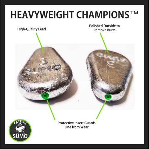 Catfish Sumo 1oz Flat No-Roll Lead Sinkers with Line Protectors, 10-Pack