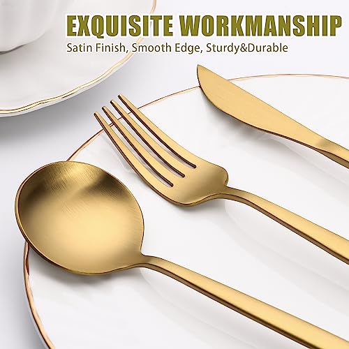 Terlulu 40 Piece Gold Silverware Set for 8 - Modern Flatware for Home & Restaurant