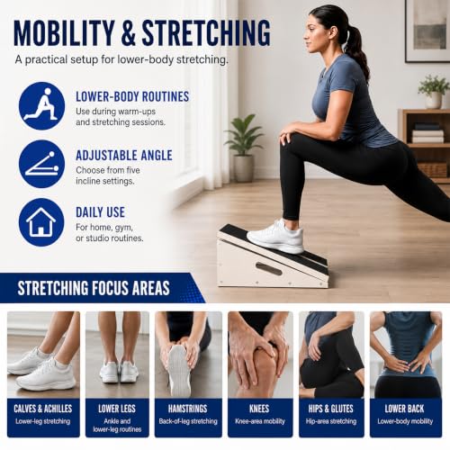 Pro Slant Board - Wooden Calf Stretching Board with 5 Angles, 16"L x 12.5"W, 500 lb Capacity