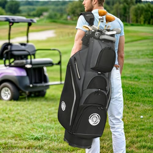 Golf Cart Bag - 14 Way Molded Lock Top with Full-Length Dividers - Grey and Black