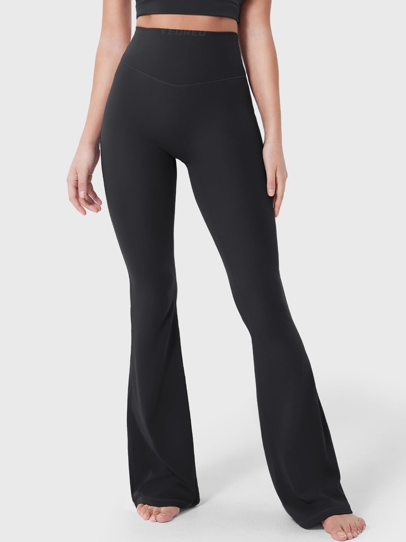 YEOREO Baverly Workout Flare Leggings for Women, 32" Hidden Scrunch Gym Yoga Pants High Waisted Casual Leggings Black M
