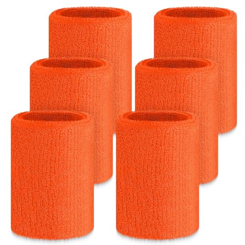 4 Inch Wrist Sweatbands - 6 Pcs Orange for Sports & Fitness