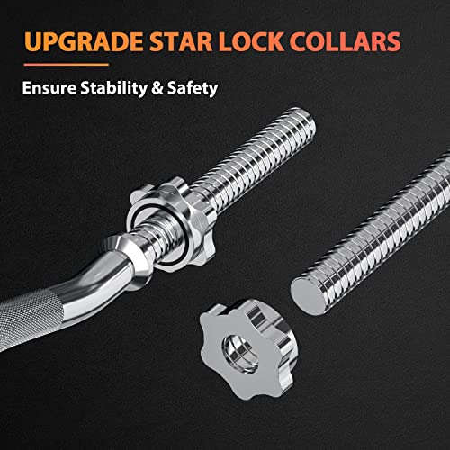ExtreSpo 47-Inch EZ Curl Barbell with Star Collars, Silver, 1-inch Olympic Weightlifting Bar for Gym & Home