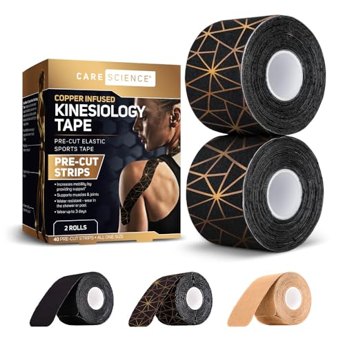 Copper Infused Kinesiology Tape - 40 Precut Strips & 2 Rolls