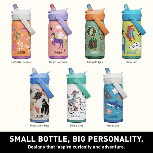 CamelBak Thrive Flip Straw Kids Water Bottle 12oz Stainless Steel Butterfly Rainbow