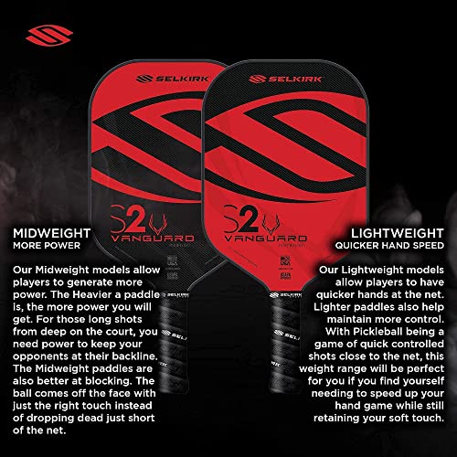 Selkirk Sport Vanguard Hybrid Pickleball Paddle | Carbon Fiber Pickleball Paddle with a Polypropylene X5 Core | Pickleball Rackets | Epic Midweight Red