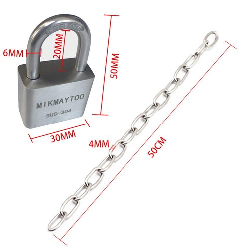Bike Chain Lock, Gate Chain Lock, 304 Stainless Steel Materials. No Rust, Corrosion Resistance, Premium Case-Hardened Security for Motorcycles, Bike, Generator, Gates,Outdoor (20 INCH Chain Lock)