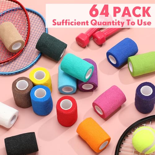 Treela 64 Pack 3" X 5 Yards Self Adhesive Bandage Wrap Multi Color