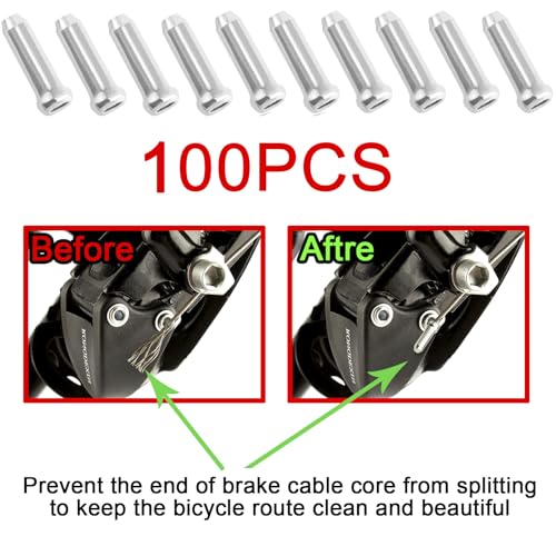 Bike Cable End Caps - 100PCS Silver Alloy Brake & Shift Crimp Tips