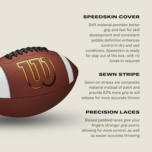 Wilson GST SpeedSkin Official Size Football - Enhanced Grip, Control & Feel